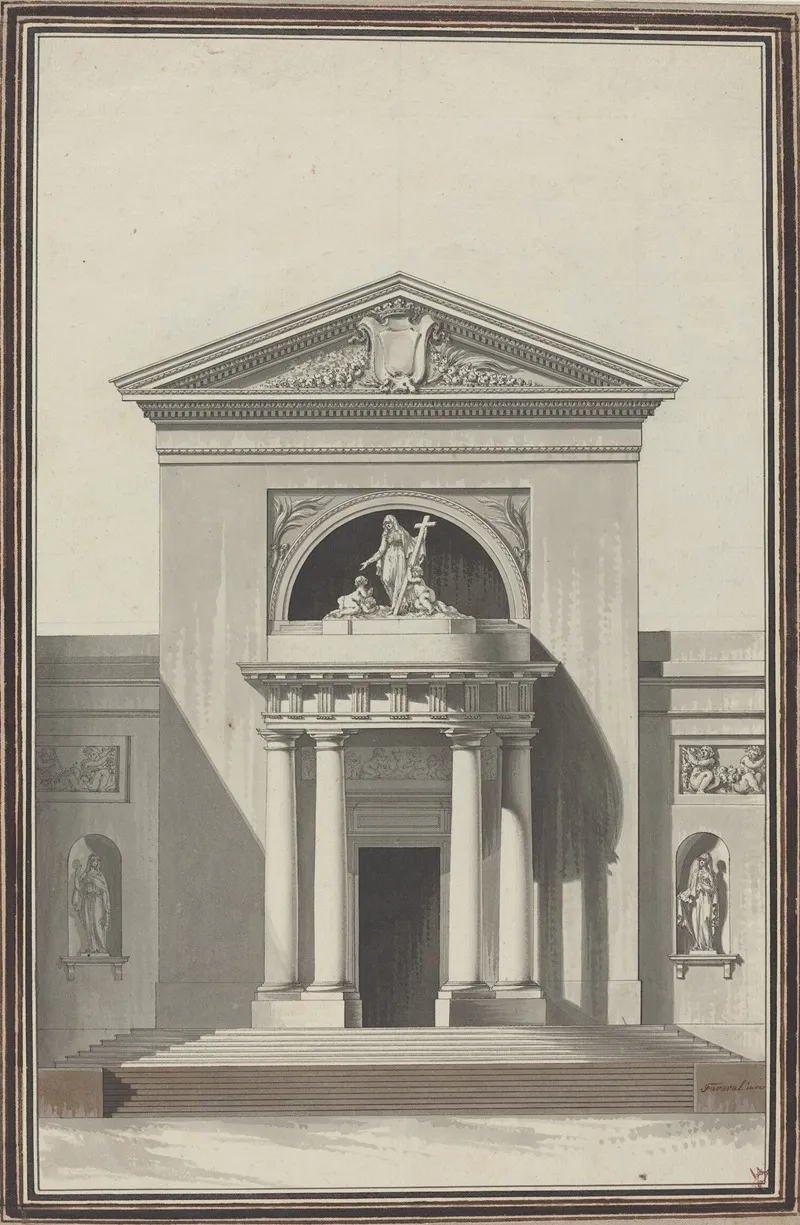 Facade For A Church With A Sculpture Representing Faith Wall Art by Louis Gustave Taraval - High-Resolution Digital Print