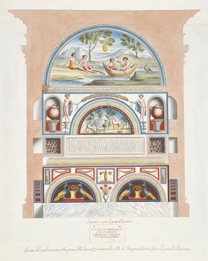 Facciata Del Sepolcro Notato Nella Pianta Alla Littera Q Trovato Nella Villa Di Monsignore Corsini Fuori La Porta Di S Pancratio Wall Art by Pierre-Jean Mariette - High-Resolution Digital Print