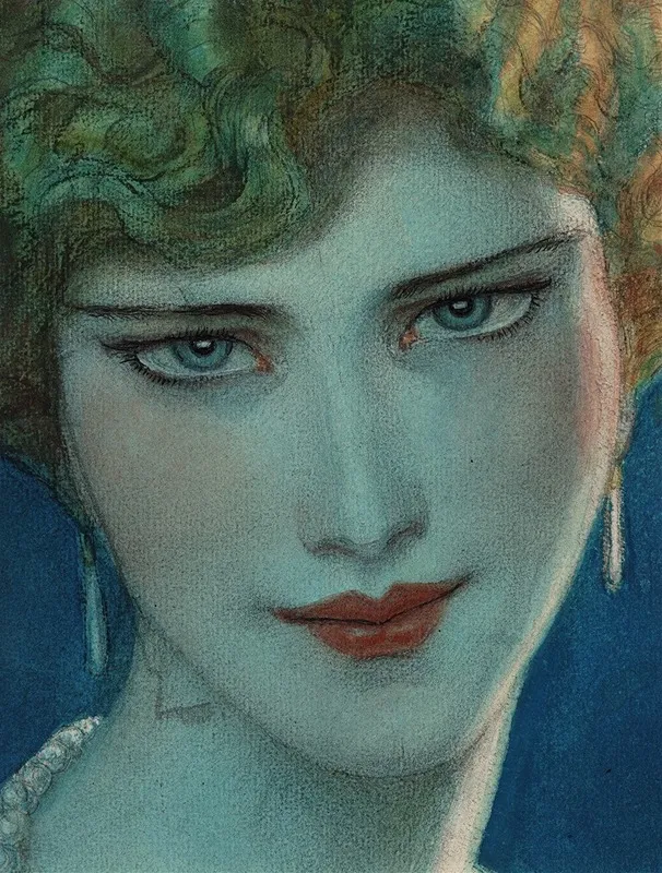 Face Of Blonde Girl With Earrings Wall Art by Wladyslaw Theodore Benda - High-Resolution Digital Print