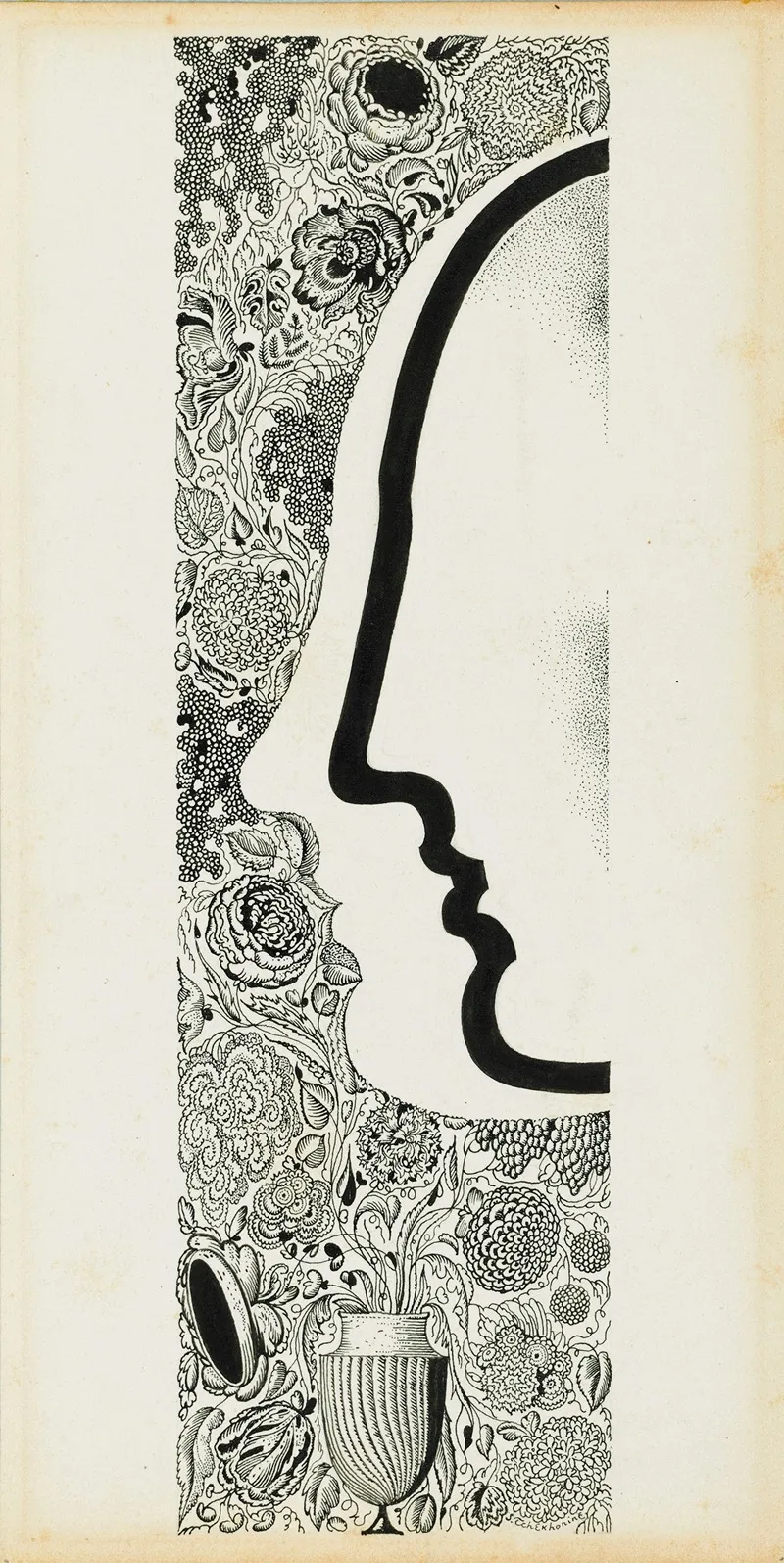 Faces In Profile With A Floral Motif