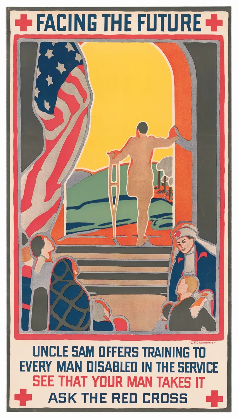 Facing The Future Uncle Sam Offers Training To Every Man Disabled In The Service See That Your Man Takes It Ask The Red Cross Wall Art by C. F. Chambers - High-Resolution Digital Print