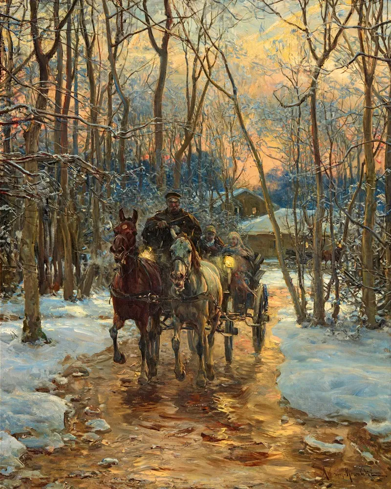 Fahrt In Der Dammerung Wall Art by Alfred von Wierusz-Kowalski - High-Resolution Digital Print