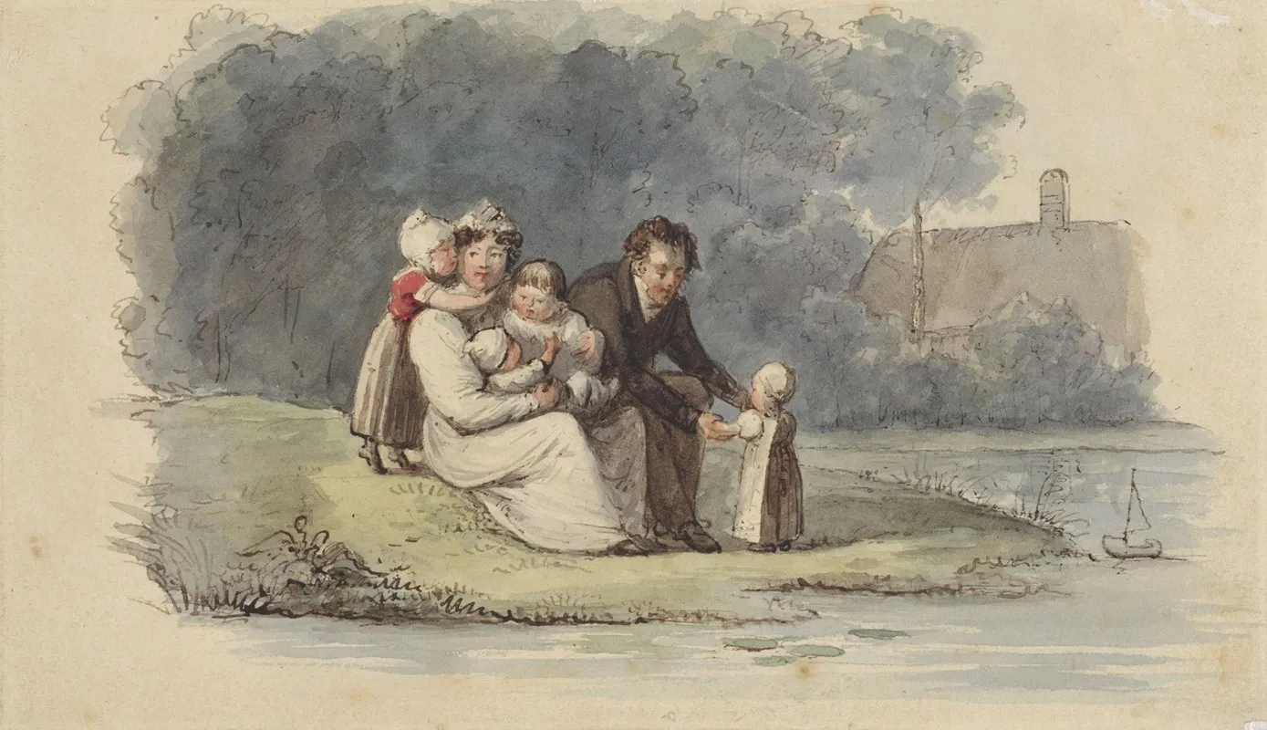 Familie Zittend Aan Het Water Wall Art by Christiaan Julius Lodewijk Portman - High-Resolution Digital Print