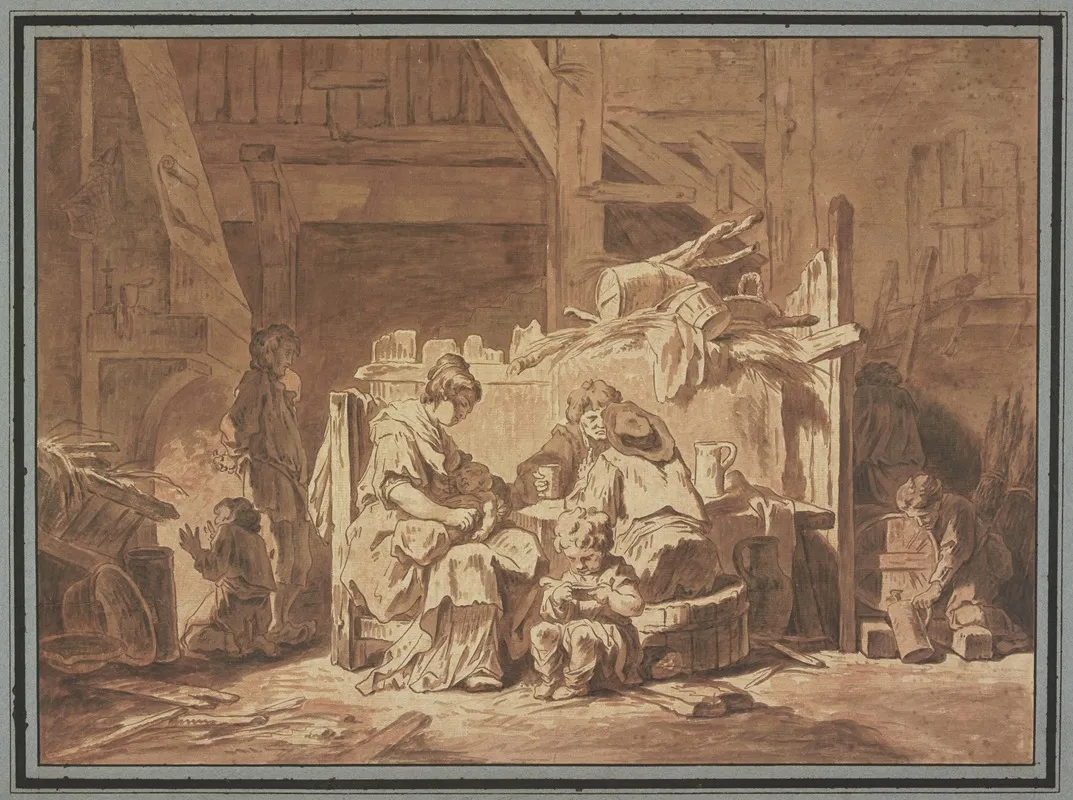 Familienszene Im Inneren Eines Bauernhauses Wall Art by Jacques François Amand - High-Resolution Digital Print