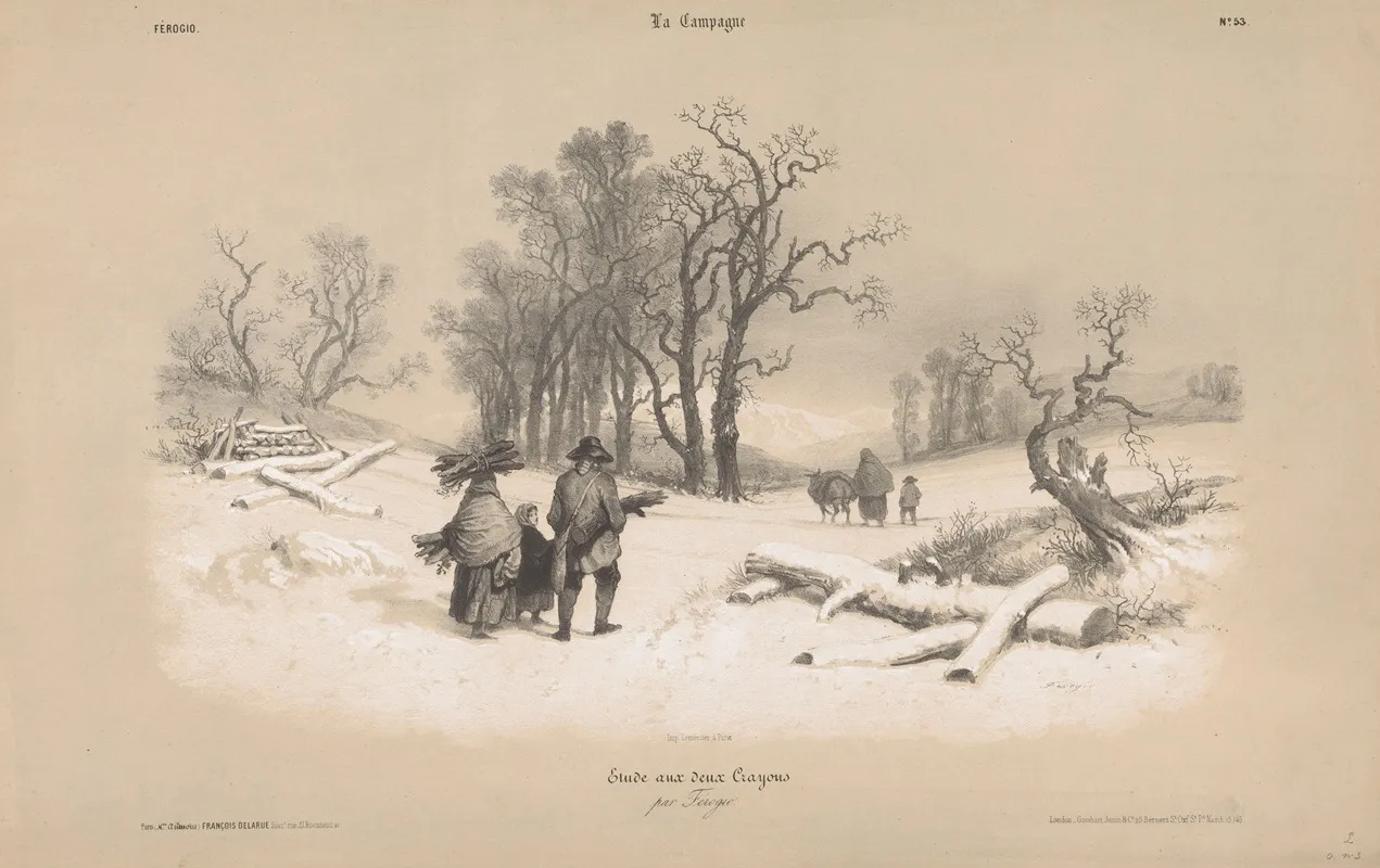 Family Gathering Wood In The Snow Wall Art by Bernard-Romain Julien - High-Resolution Digital Print
