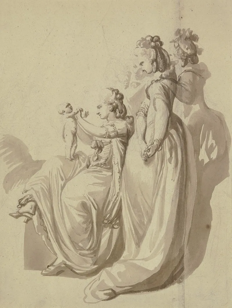 Family Group The Mother Sits Next To Three Standing Figures Holding A Naked Child On Her Knee Wall Art by Johann Eleazar Schenau - High-Resolution Digital Print