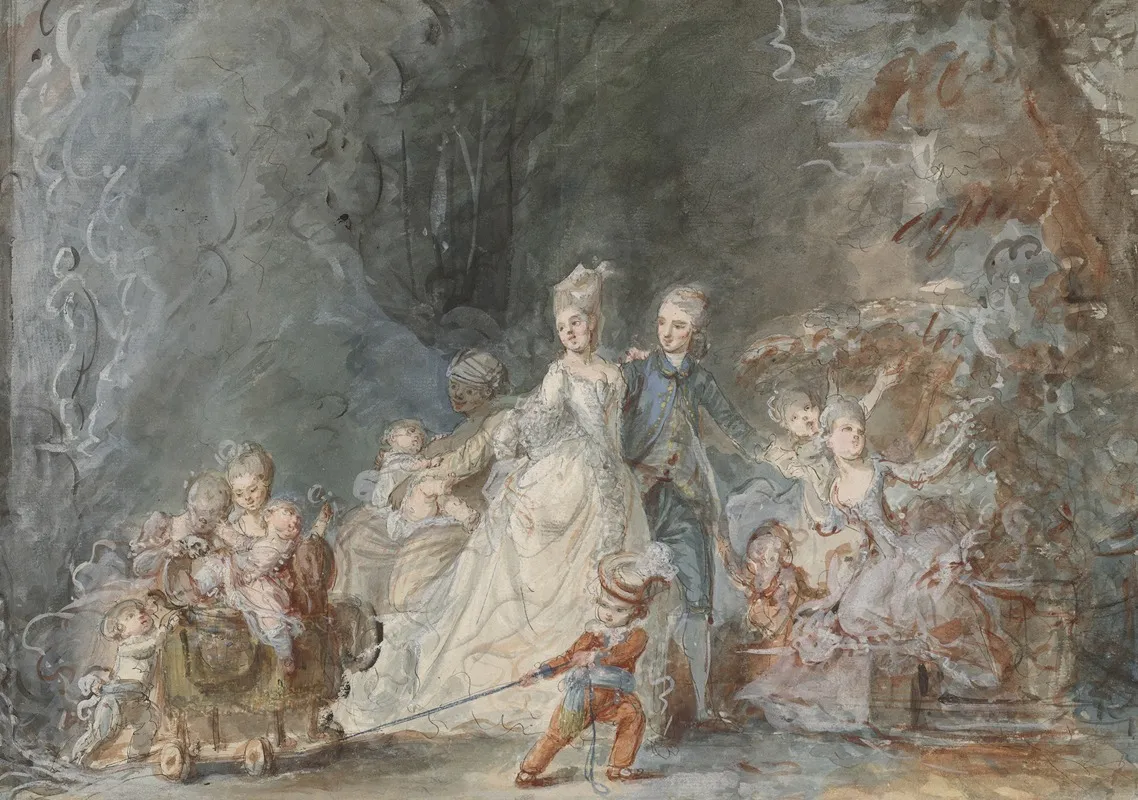 Family Promenade In The Park Wall Art by Pierre-Antoine Baudouin - High-Resolution Digital Print
