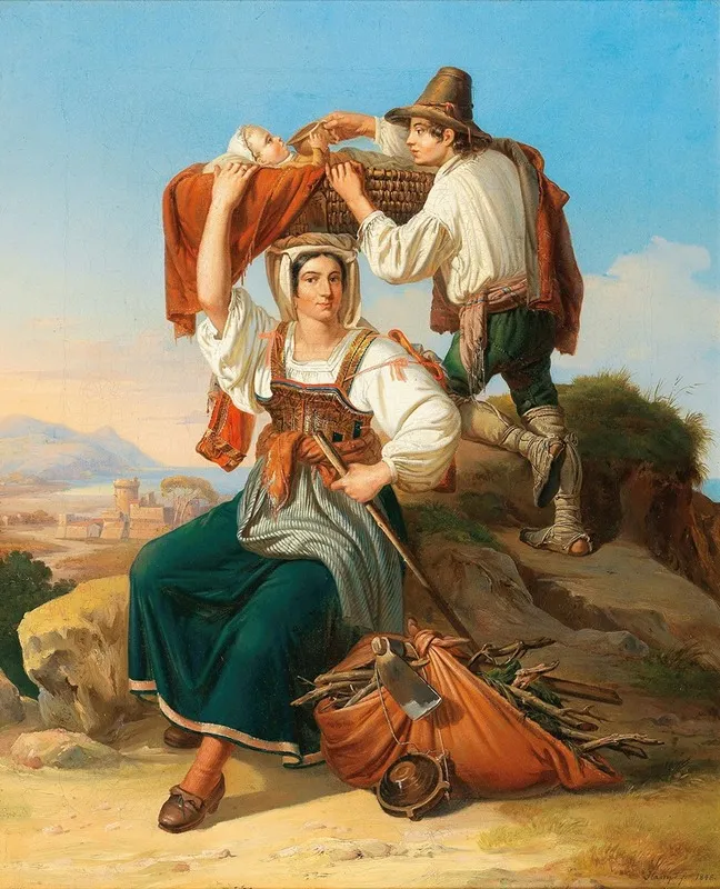 Family Resting On Their Return Home Wall Art by Ernst Heinrich Wilhelm Hampe - High-Resolution Digital Print