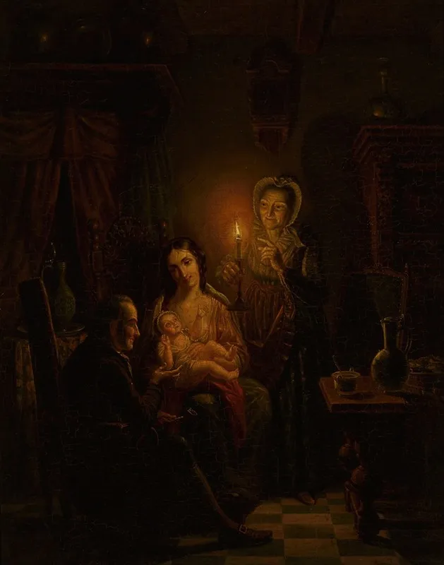 Family Scene Indoors By Candlelight Wall Art by Willem Thans - High-Resolution Digital Print