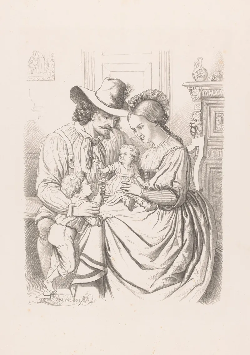 Family With Young Children Wall Art by Wilhelmus Petrus van Geldorp - High-Resolution Digital Print