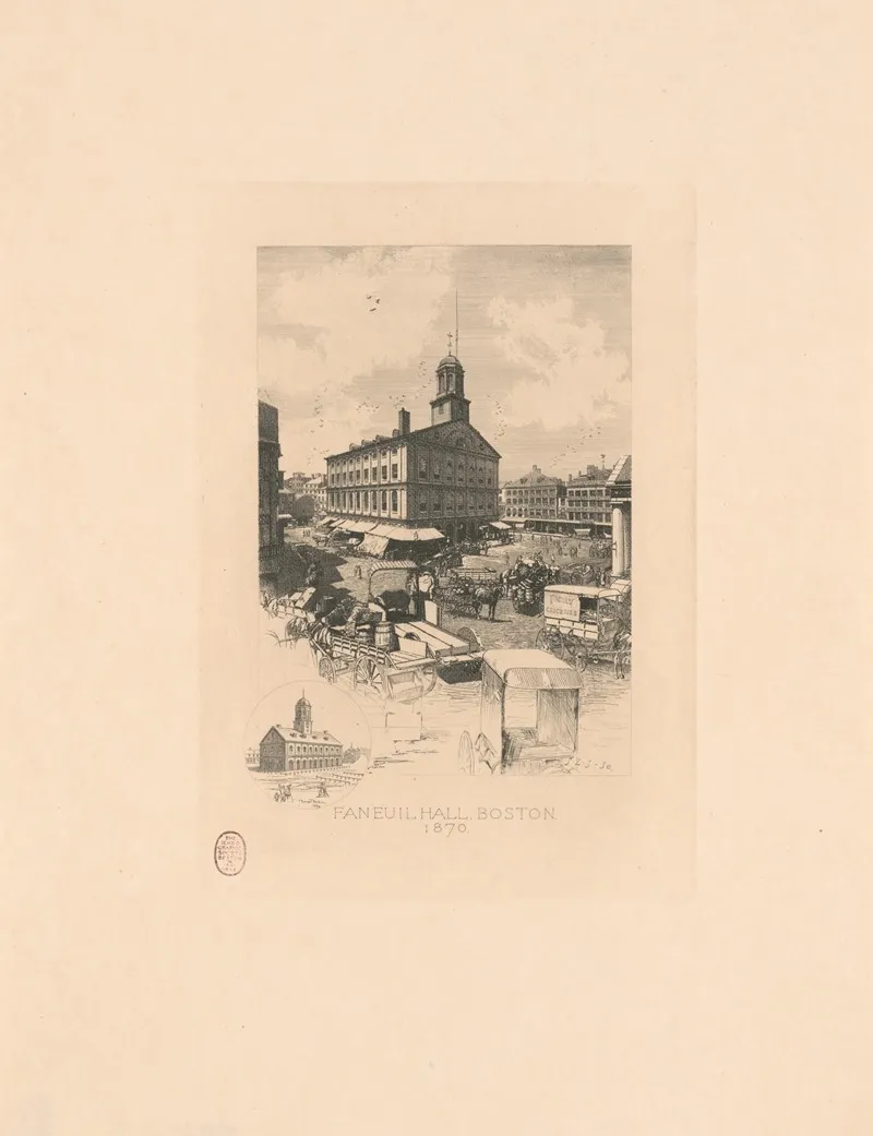 Faneuil Hall Boston 1870 Wall Art by Sidney Lawton Smith - High-Resolution Digital Print