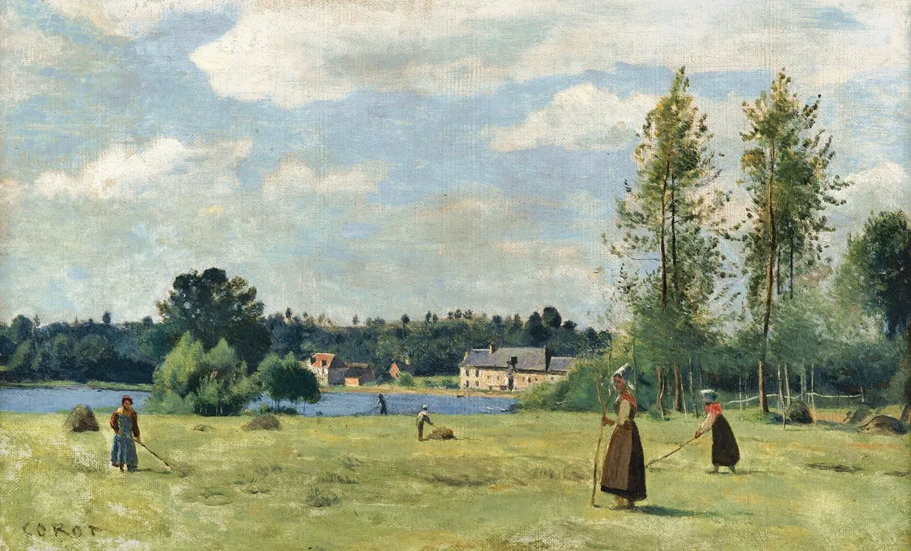 Faneuses A Ville Davray Wall Art by Jean-Baptiste-Camille Corot - High-Resolution Digital Print
