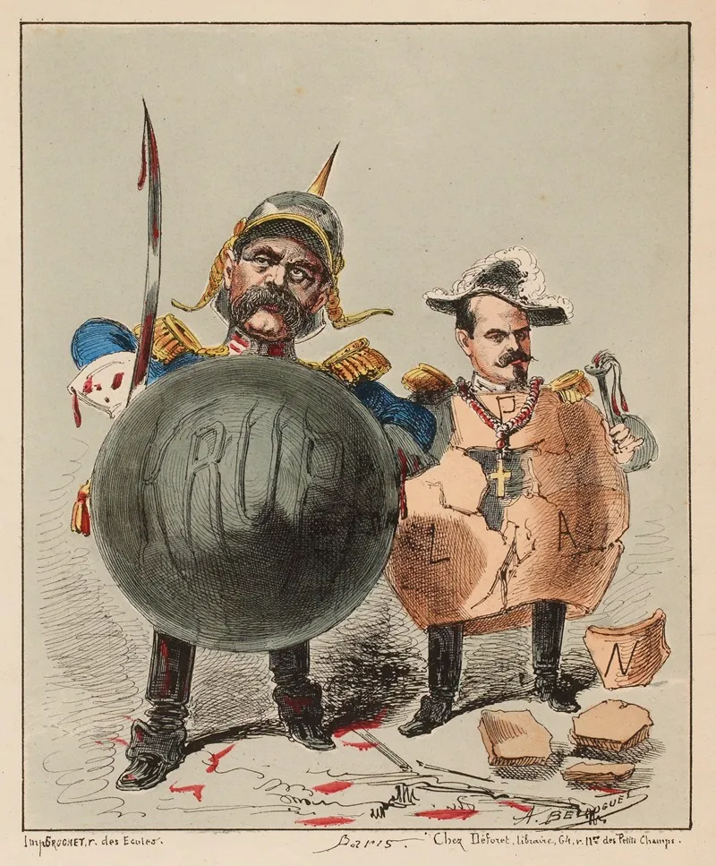 Fantaisies Satiriques Le Pot De Fer Et Le Pot De Terre Wall Art by Achille Belloguet - High-Resolution Digital Print