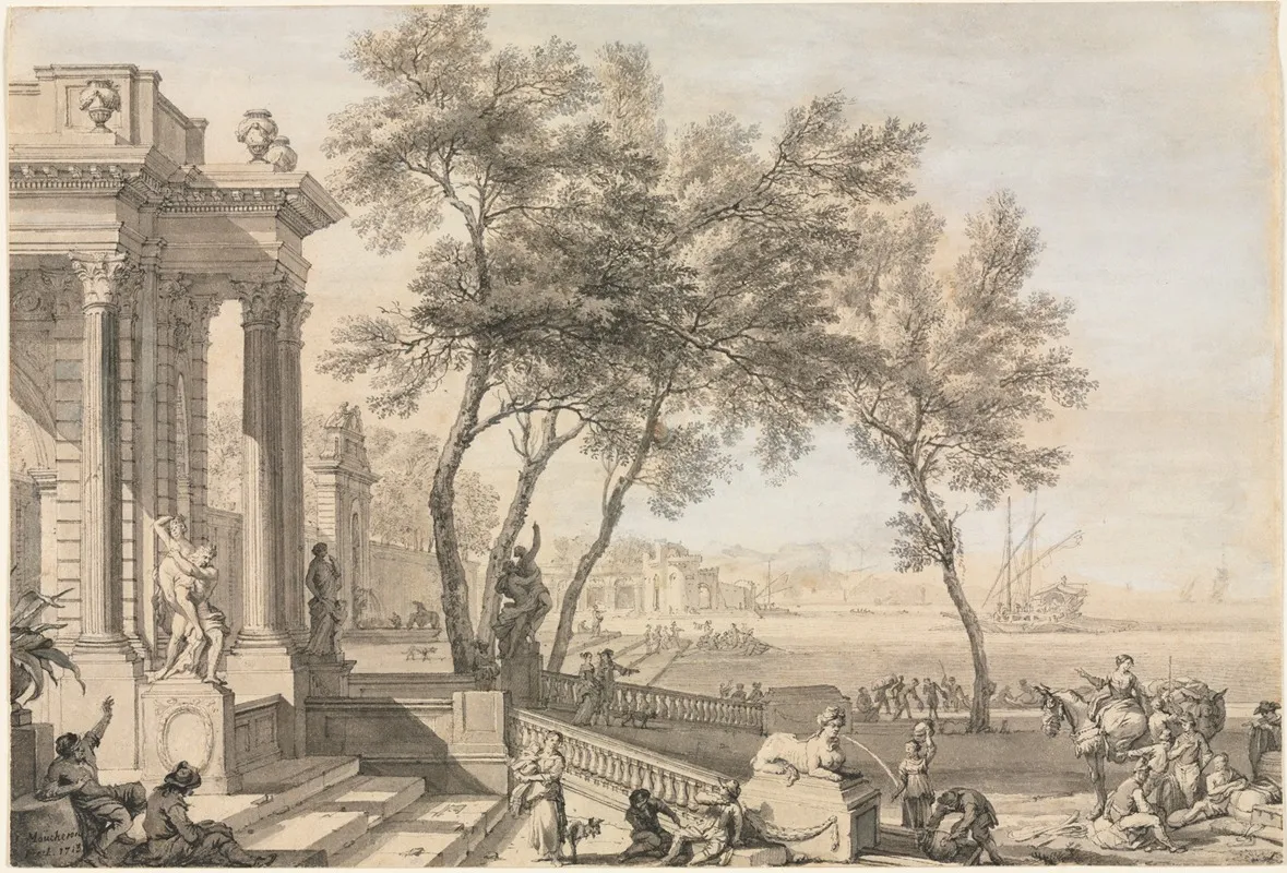 Fantastic Harbor Scene With Architecture And Figures