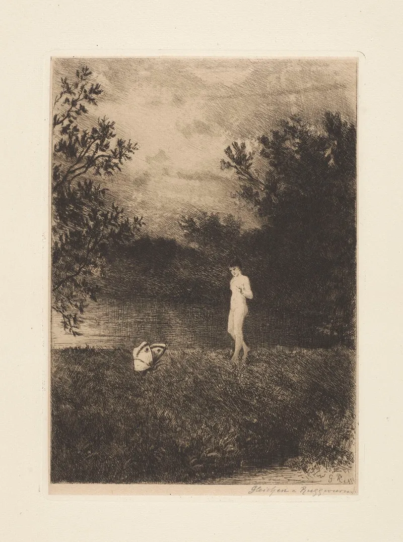 Fantastical Landscape With A Girl And A Butterfly