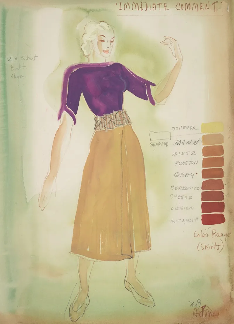 Fantasy 1939 Immediate Comment Purple Blouse Yellow Skirt Wall Art by Alex Jones - High-Resolution Digital Print