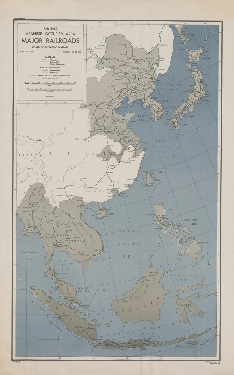 Far East Japanese Occupied Area Major Railroads Wall Art by Office of Strategic Services - High-Resolution Digital Print
