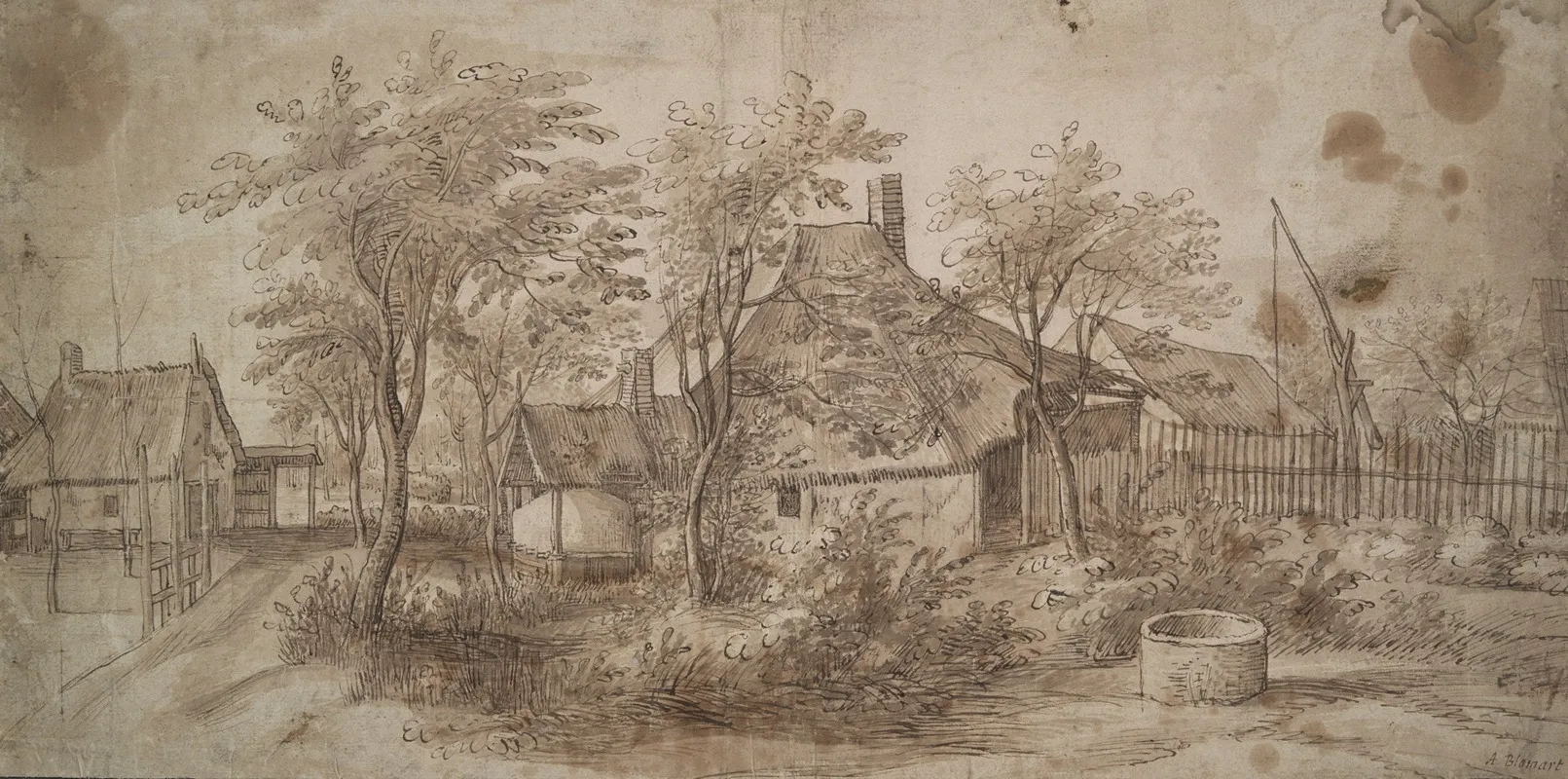 Farm Buildings By A Well Wall Art by Master of the Farm Landscapes - High-Resolution Digital Print