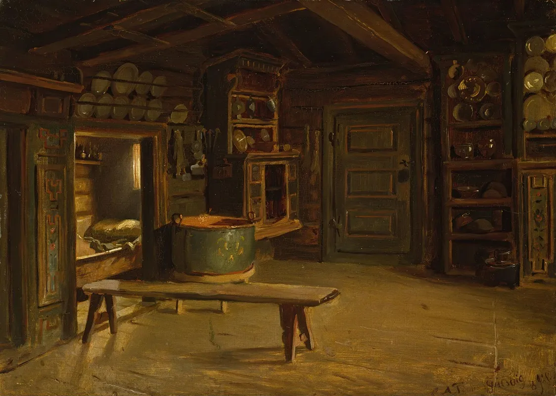 Farm Interior From Gulsvik In Hallingdal Wall Art by Adolph Tidemand - High-Resolution Digital Print