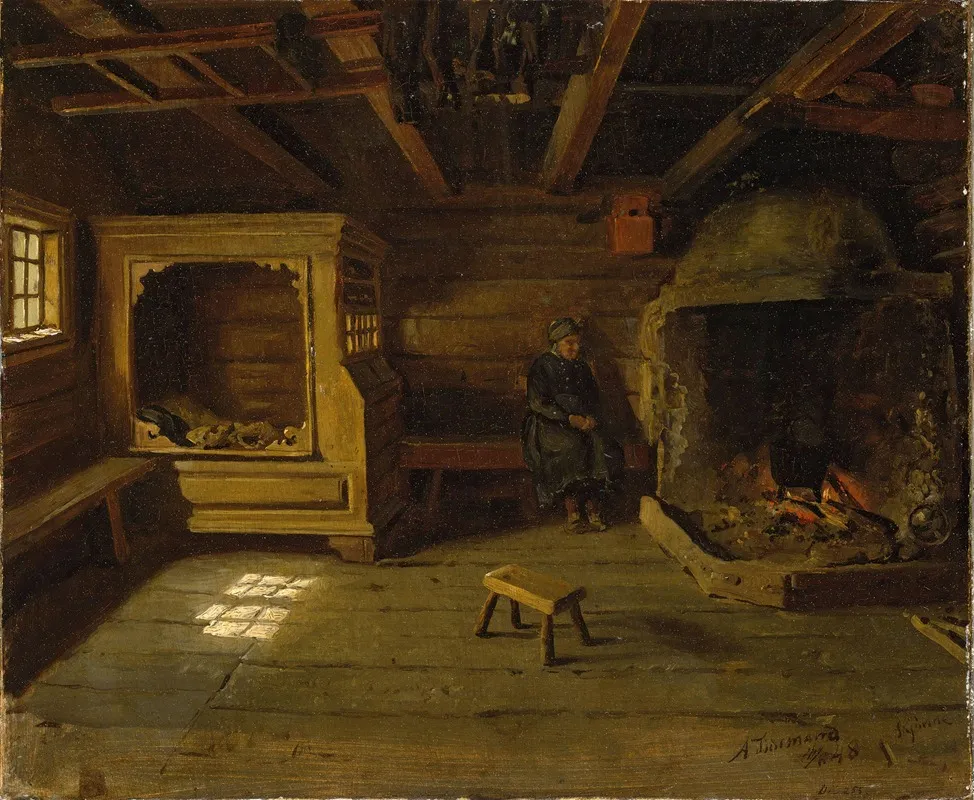 Farm Interior From Skjonne In Numedal Wall Art by Adolph Tidemand - High-Resolution Digital Print