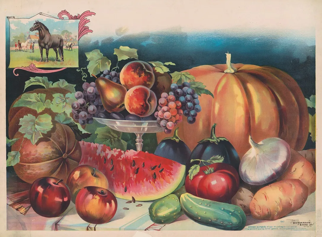 Farm Produce With Small Image Of Horse In The Upper Left Corner Wall Art by Donaldson Lith. Co - High-Resolution Digital Print