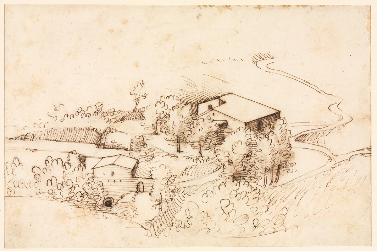 Farm With Trees In A Hilly Landscape 2 Wall Art by Gherardo Cibo - High-Resolution Digital Print