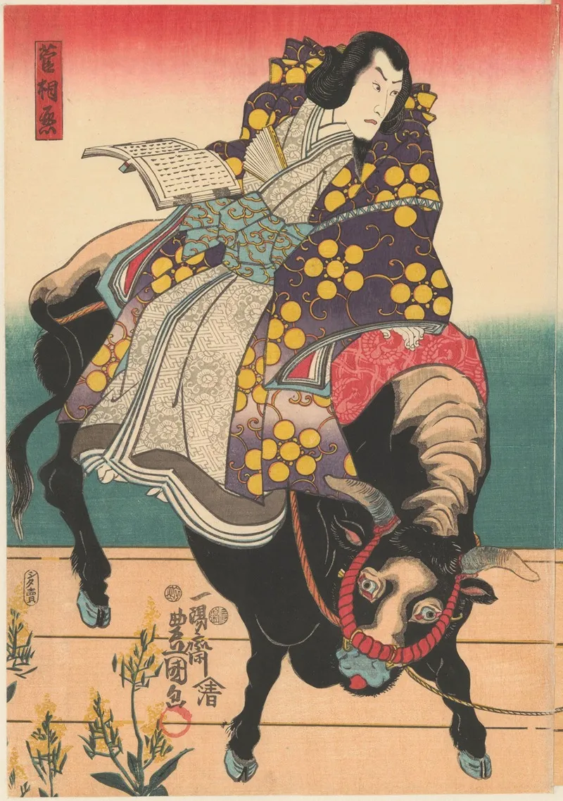 Farmer Accompanies Courtier On Black Ox Wall Art by Utagawa Kunisada (Toyokuni III) - High-Resolution Digital Print