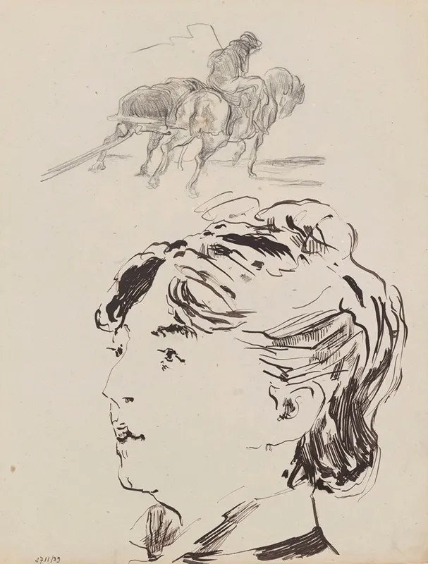 Farmer With Horses Span Marie Colombier