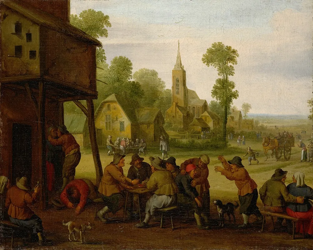 Farmers Carousing In Front Of An Inn Wall Art by Joost Cornelisz Droochsloot - High-Resolution Digital Print