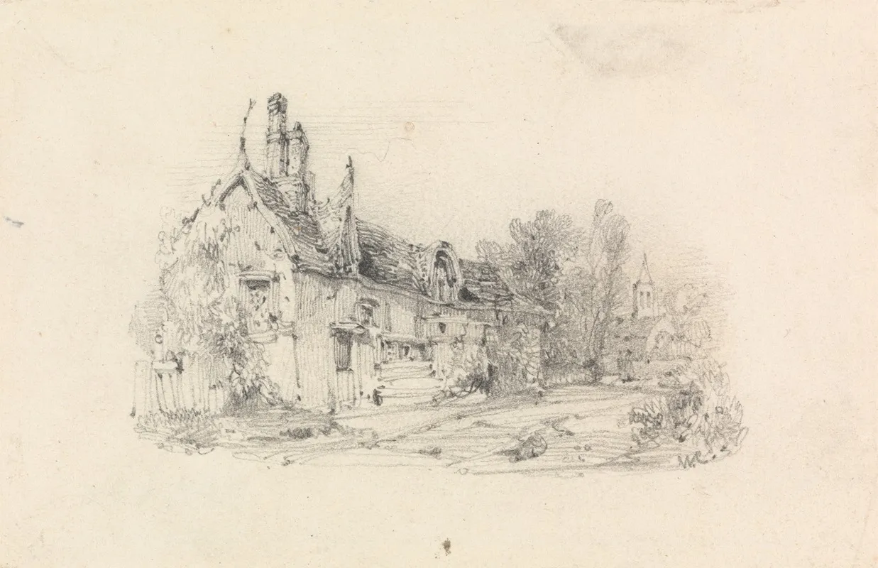 Farmhouse With Church In Distance