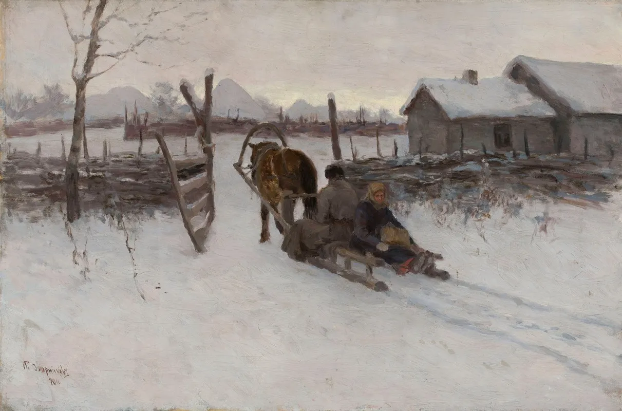 Farmyard With The Sleigh Wall Art by Tit Dvornikov - High-Resolution Digital Print