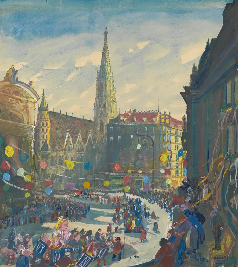 Faschingsumzug Am Stock Im Eisen Platz Wall Art by Oskar Laske - High-Resolution Digital Print