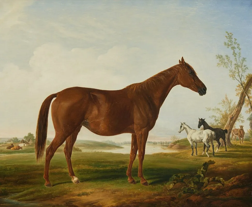Fashion In A Landscape With Horses Beyond Wall Art by Henri Delattre - High-Resolution Digital Print