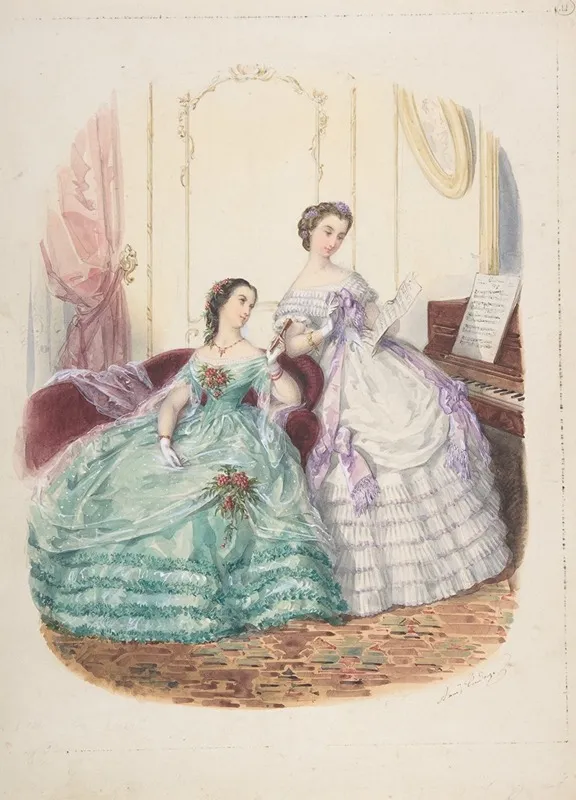 Fashion Study Two Women In Evening Dress Wall Art by Adèle-Anaïs Toudouze - High-Resolution Digital Print