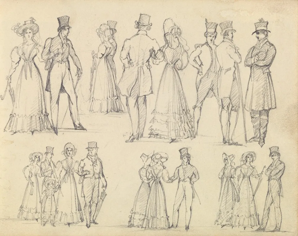 Fashionable Men And Women Conversing Wall Art by Joseph Nash - High-Resolution Digital Print