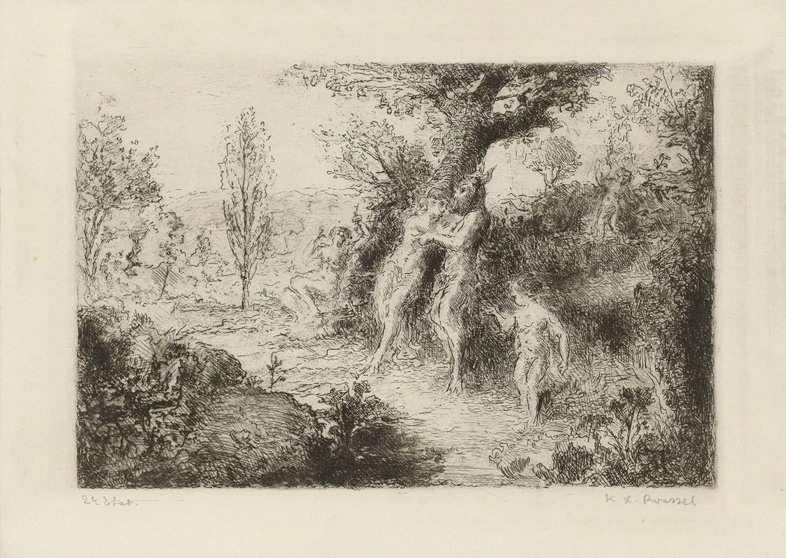 Faunes Et Nymphes Dans Un Chemin Forestier