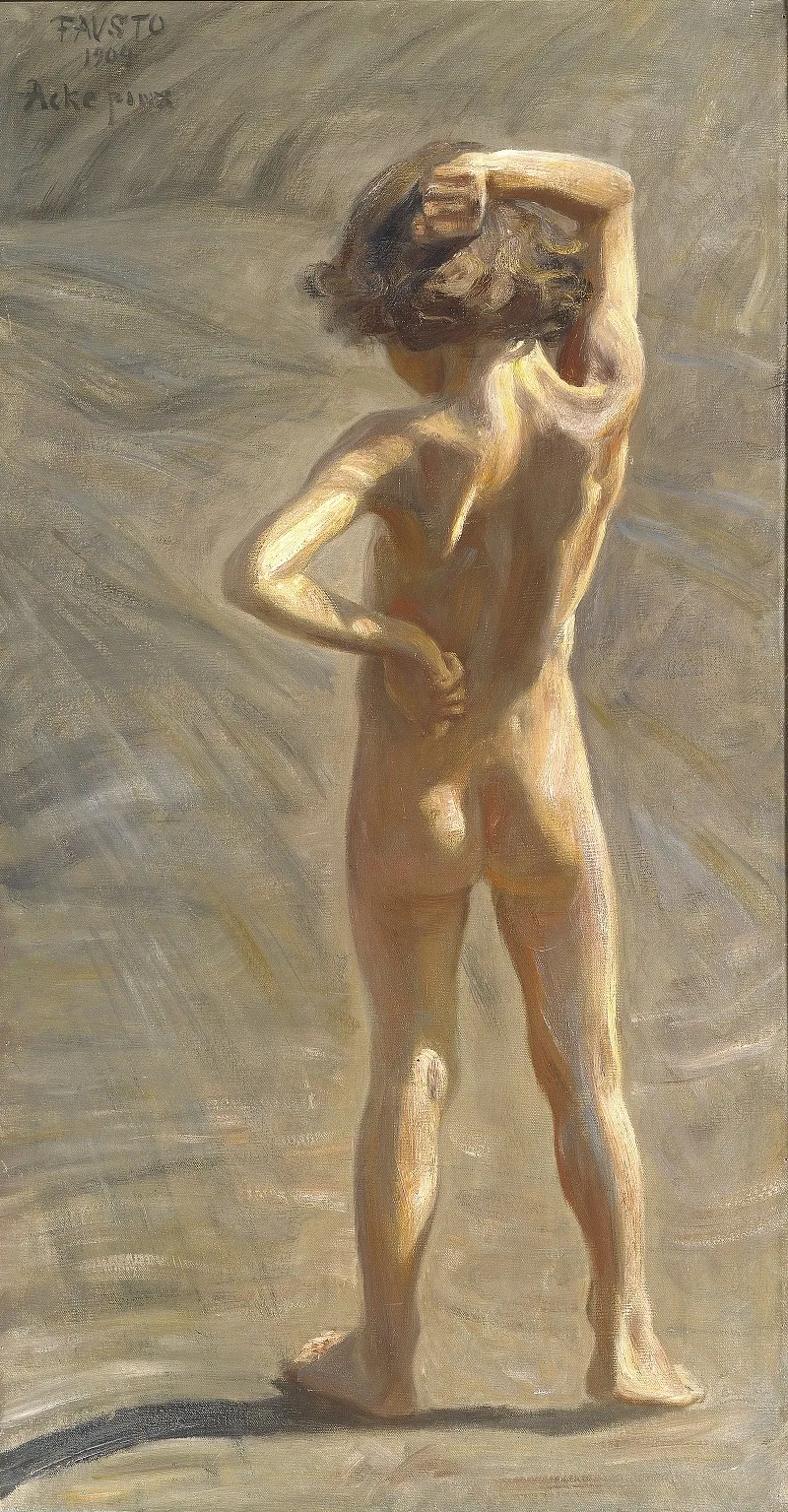 Fausto Study Of A Nude Boy Wall Art by J.A.G. Acke - High-Resolution Digital Print