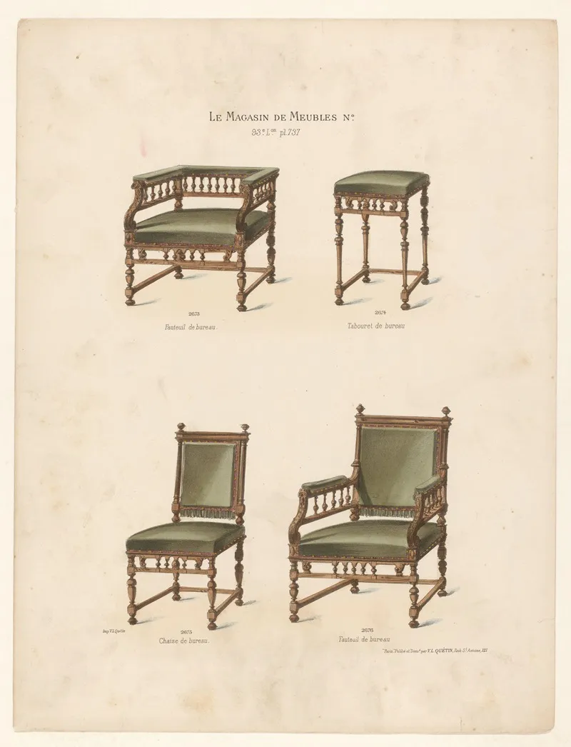 Fauteuil De Bureau Tabouret De Bureau Chaise De Bureau Fauteuil De Bureau Wall Art by Victor Léon Michel Quétin - High-Resolution Digital Print