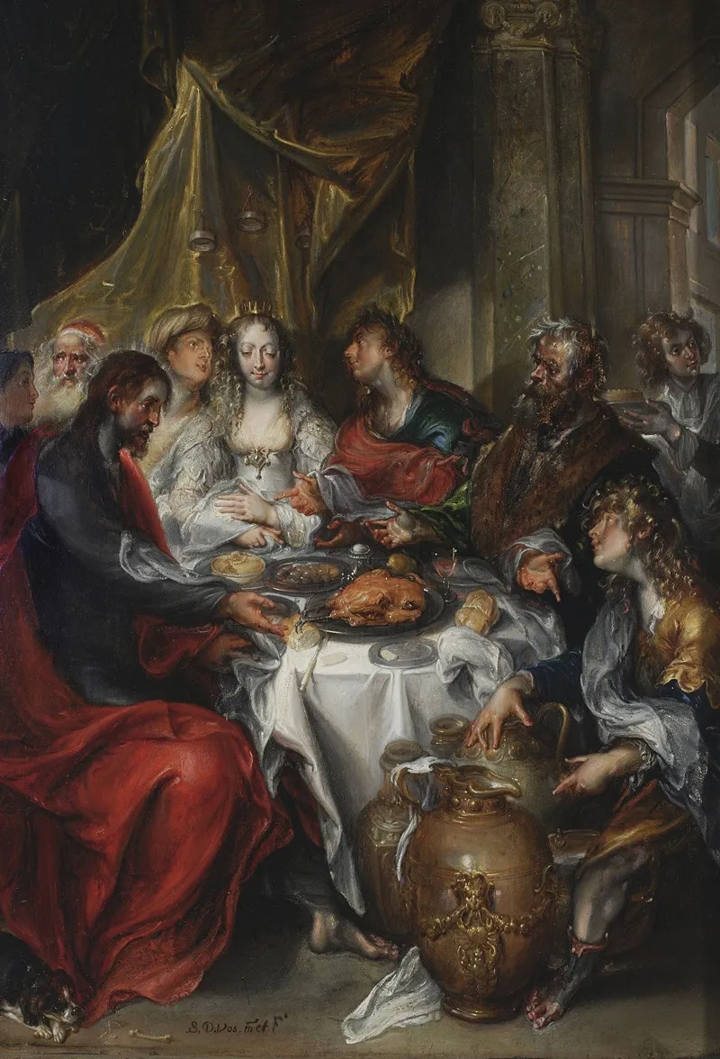 Feast At Cana John 2 1 11 Wall Art by Simon de Vos - High-Resolution Digital Print
