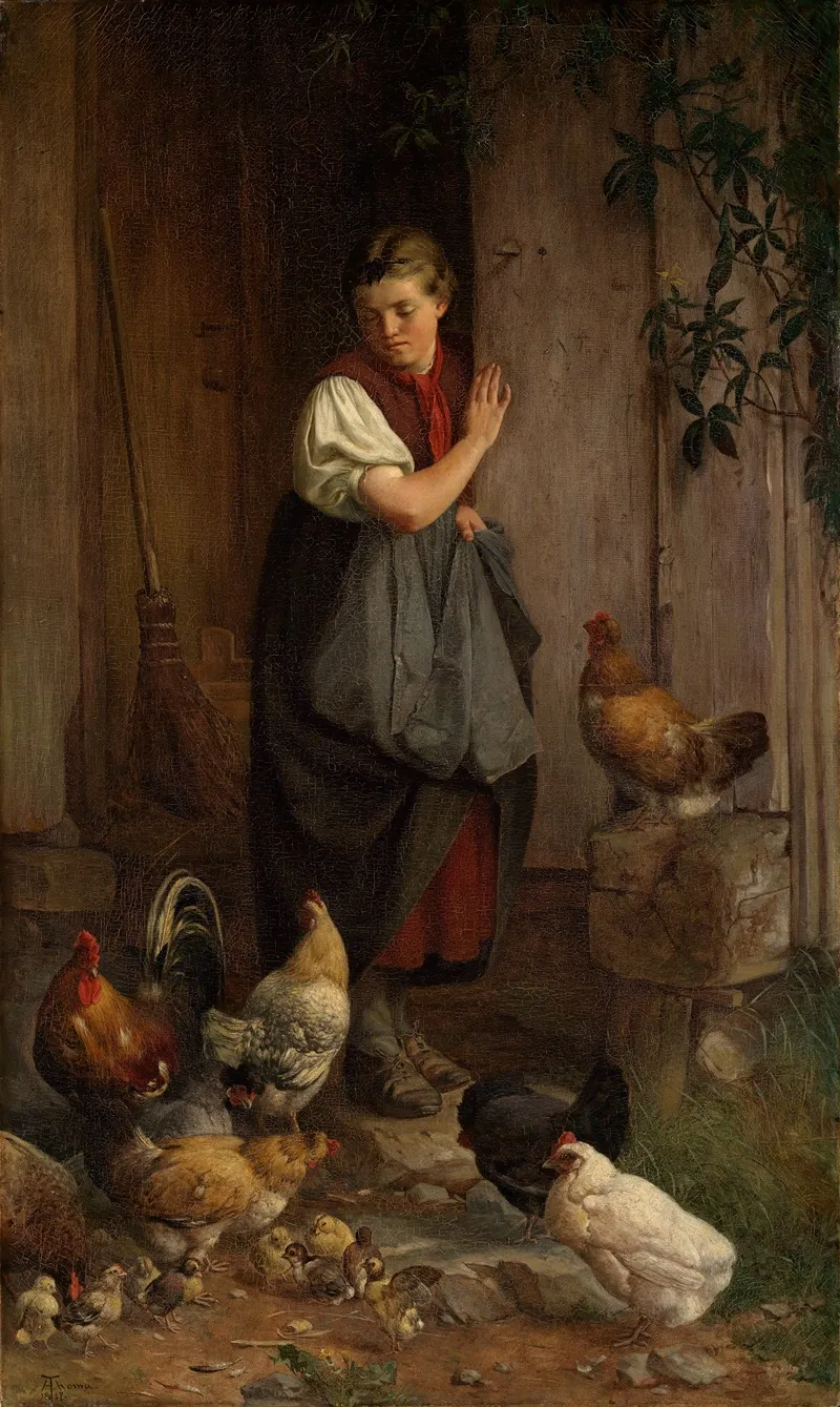 Feeding Chickens 2 Wall Art by Hans Thoma - High-Resolution Digital Print