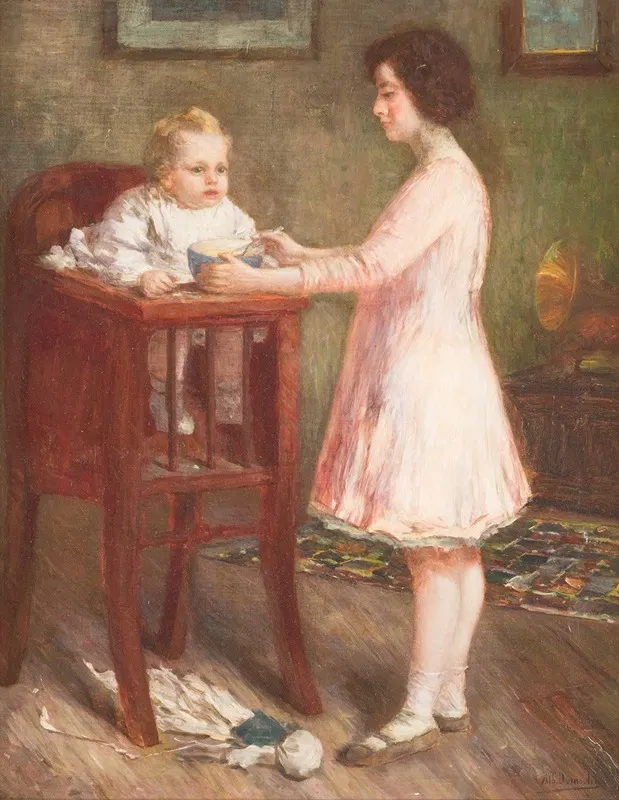 Feeding The Baby 2 Wall Art by Albert Dumoulin - High-Resolution Digital Print