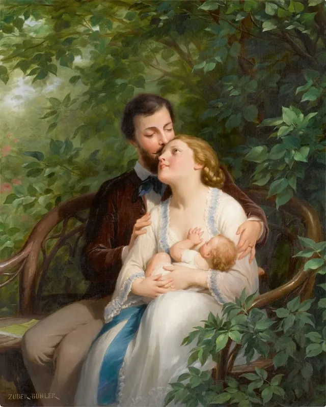 Feeding The Baby Wall Art by Fritz Zuber-Bühler - High-Resolution Digital Print