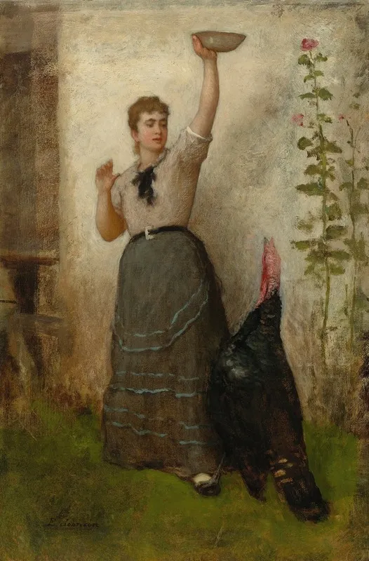 Feeding The Turkey Wall Art by Eastman Johnson - High-Resolution Digital Print