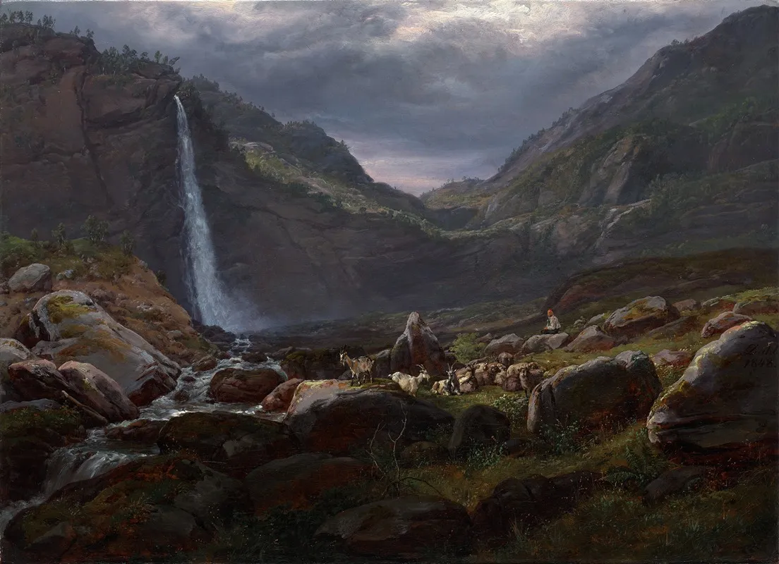 Feige Waterfall Feigefossen Lysterfjord Norway Wall Art by Johan Christian Dahl - High-Resolution Digital Print