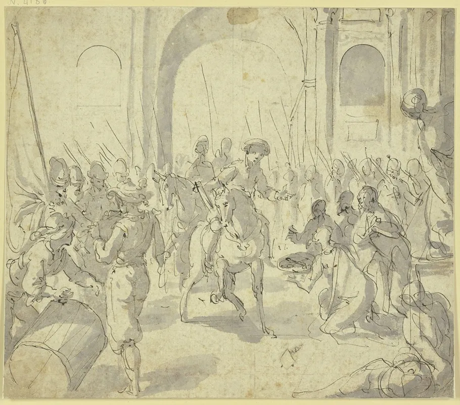 Feldherr Zu Pferde Empfangt Die Schlussel Einer Stadt Wall Art by Pietro Liberi - High-Resolution Digital Print
