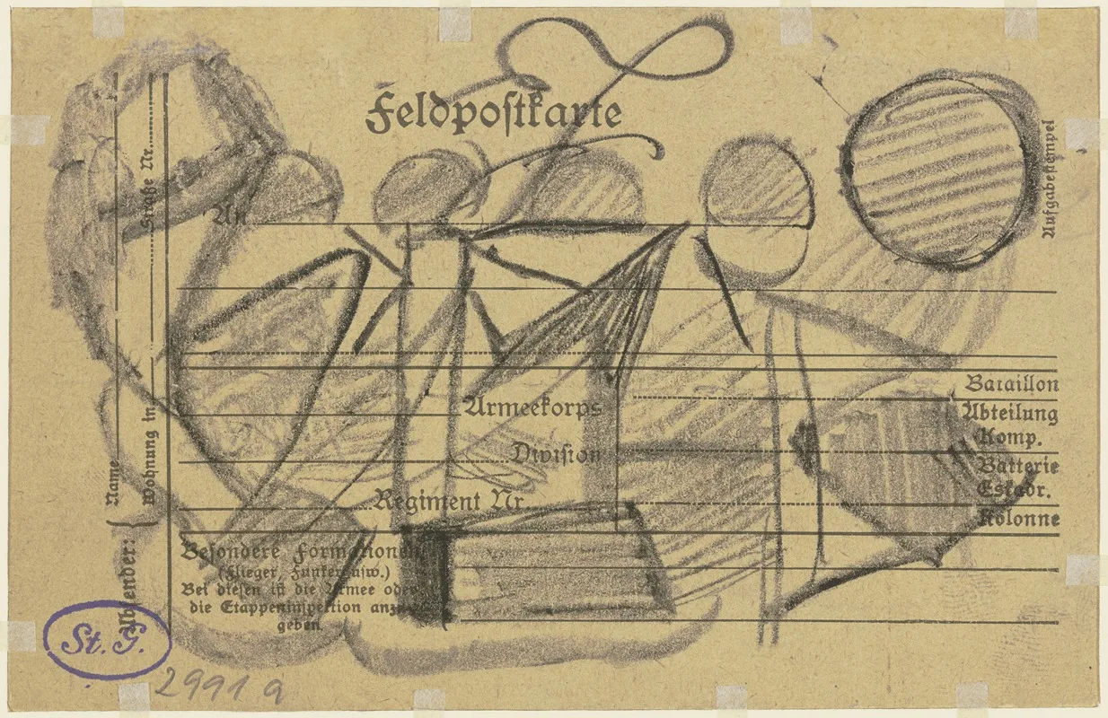 Feldpostkarte Mit Abstrakter Krakelzeichnung