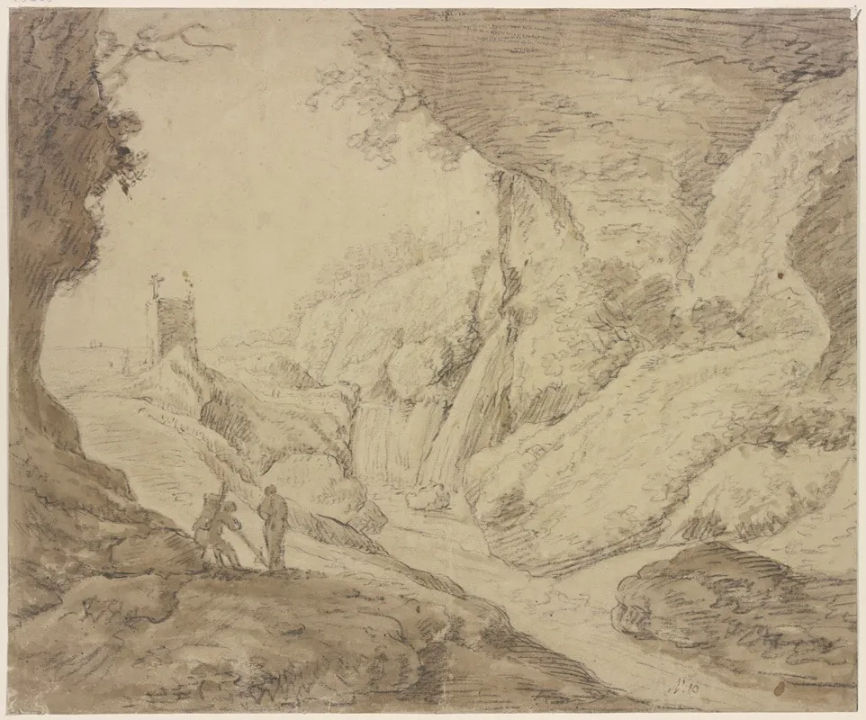 Felsige Landschaft Mit Wasserfall Wall Art by Herman Saftleven III - High-Resolution Digital Print