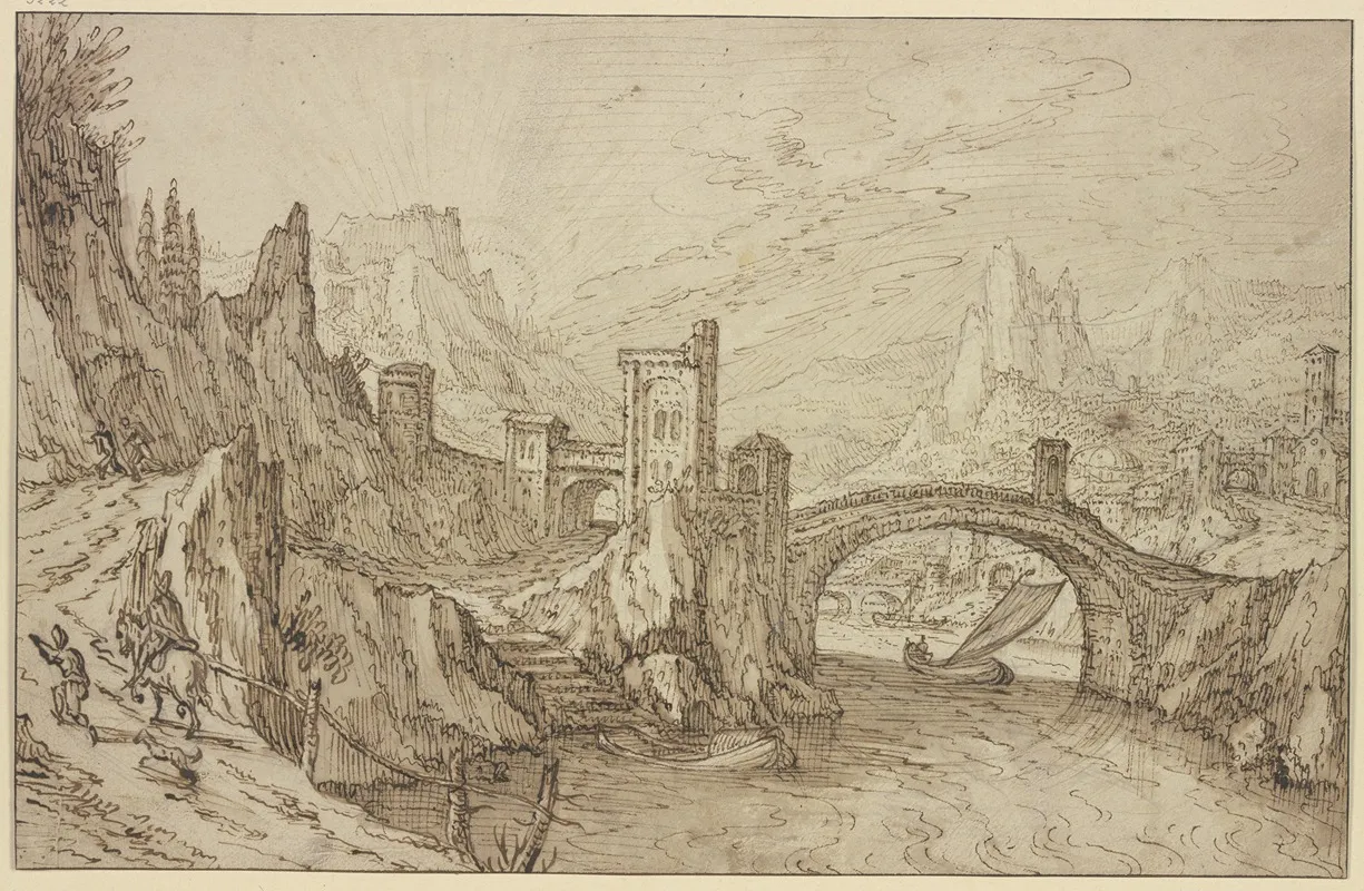 Felsiges Flustal Im Vordergrund Eine Bogenbrucke Rechts Eine Stadt Wall Art by Tobias Verhaecht - High-Resolution Digital Print