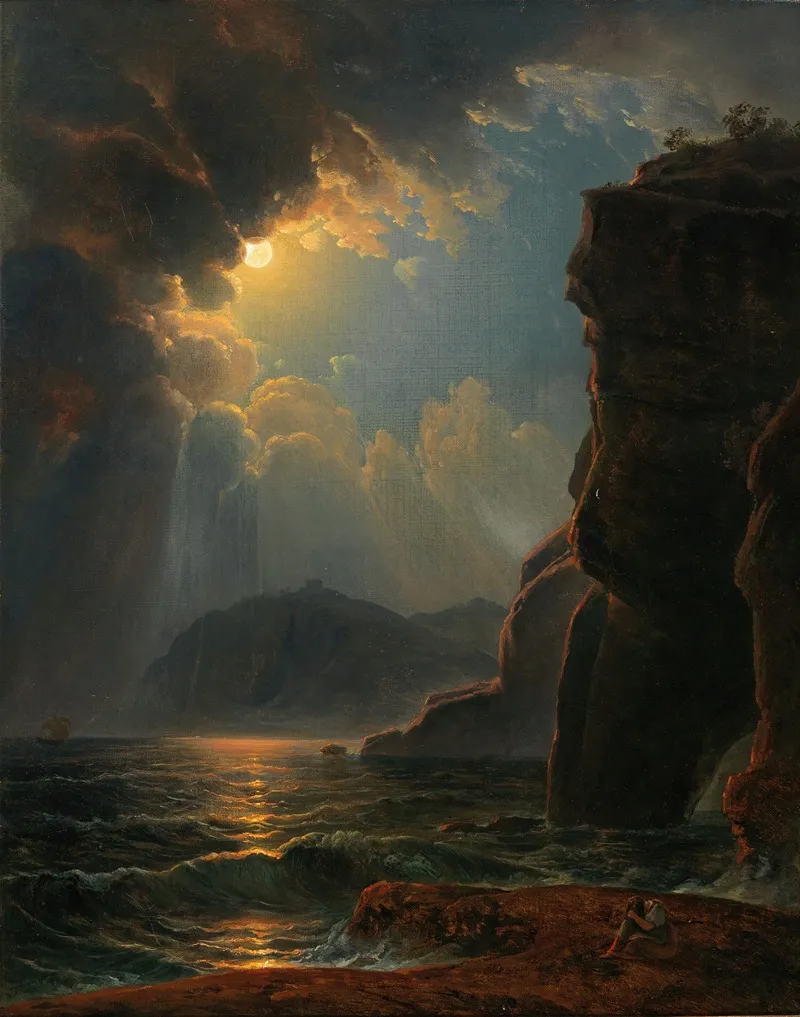 Felskuste Im Mondschein Wall Art by Johann Nepomuk Schödlberger - High-Resolution Digital Print
