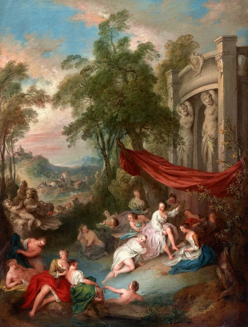 Female Bathers Near A Fountain Nymphs Bathing In A Pool